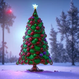 christmas tree made out of candy, 4k, 8k, highly detailed, cinematic, ultra photorealistic, ultra realistic, volumetric lighting