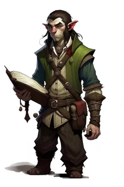 Dungeons and Dragons half-orc teenager. He is sixteen. He is a rogue he is gentle and kind. Tall and skinny. He is not handsome. He is lanky. He carries around a book and a pet mouse, Mysterious