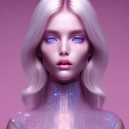 wonderful subtile face , beautiful, soft, blues eyes, long straight blonde hair, transparente pink crystal clothes, hight definition, 8k