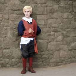 12 year old blonde boy, fullbody, medieval