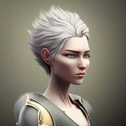 fantasy setting, half-hawk haircut woman