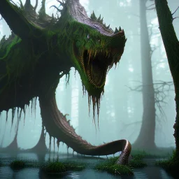 Fluid ink nightmare creature, swamp, unreal engine 5, 8k resolution, photorealistic, ultra detailed