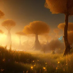 beautiful golden transparent landscape very etheric and cosmic, delicate colors, ultra sharp focus, 8k, unreal engine 5, extremely sharp detail, light effect, soft light atmosphere, smooth, full of details