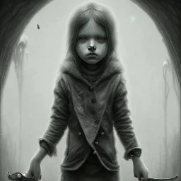 cute girl and litlle monster, Style John Kenn Mortensen,