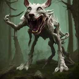 dog skinwalker creature coming to eat your brains in a dark forest