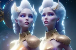  beautiful cosmic woman, nice smiling, magic glamour make up, delicate colors, beautiful glamour galactique dress, ultra sharp focus, 8k, unreal engine 5, extremely sharp detail, light effect, soft light atmosphere of a spaceship, smooth, full of details, face in front, complete vision of face and hair and body