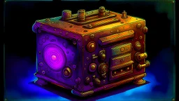 John Harris Style page, dark serious 1990s style, ((masterpiece, best quality)), (((solo))), full color, retro anime style, full color, dark serious 1980s steampunk puzzle box, magic, watercolor,