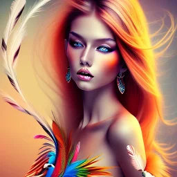 beautiful women with colorful feathers