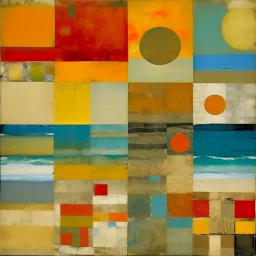 beach sunset, by Squeak Carnwath, abstract geometric art