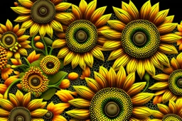 3d,sunflowers,patterns,