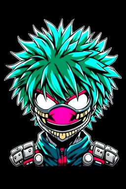 Create a metal mask similar to the one Izuku Midoriya wears in My Hero Academia, but have it extend to cover the full face. It should be gunmetal gray color and have symmetrical holes over the mouth area that glow slightly red. It should be worn by a rabbit and have a black hood. The character should not have hair.