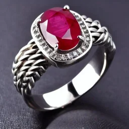 ruby ring with braided tungsten, braided band, men's jewellery