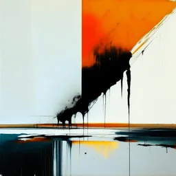 a contemporary minimalist abstract desolate flat landscape. large brush strokes and dripping paint. In style of Justin Mortimer and Phil Hale.