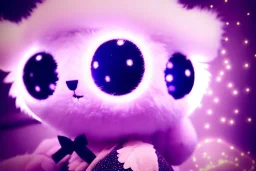 cutest AND softest creature in the world| large doll like eyes| supernatural and otherworldly| highly detailed vibrant fur| magical glowing trails| light dust| aesthetic| cinematic lighting| bokeh effect| mdjrny-v4 style