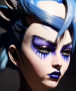 miqo'te character, wild blue hair, ominous, facepaint, waist up portrait, intricate, oil on canvas, masterpiece, expert, insanely detailed, 8k resolution, retroanime style, cute big circular reflective eyes, cinematic smooth, intricate detail, soft smooth lighting, soft pastel colors, painted Renaissance style