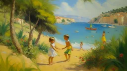 cote d'azur childeren playing win nature painting neoclassism 60