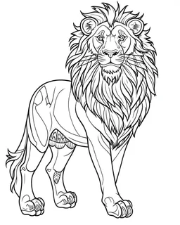 A Lion coloring page, full body (((((white background))))), only use an outline., real style, line art, white color, clean line art, white background, Sketch style