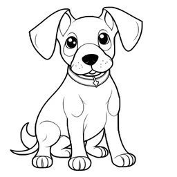 coloring page for kids age 2-5 years, puppy Doberman Pinscher ,cartoon style,thick lines, extremely low detail,no shading,no grey color, very simple art,only 2 legs and 2 arms ,white background, Centre aligned,size of art smaller than background size