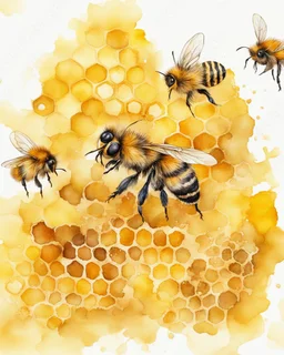 honey yellow background and honeycombs watercolor painted