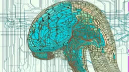 A digital serigraphy by Moebius of a digital brain made of points and lines.