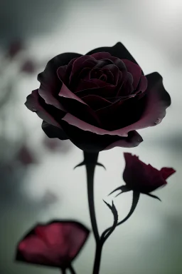 abstract image of a black rose, petals are falling to the ground, each petal has a cinematic scene on it like an old cinema movie scene, one of a fighting couple, the other of them laughing, a third one of a girl crying, the theme is built around the picking of petals while saying he loves me, he loves me not, cinematic lighting, 8k highly detailed, surreal and striking