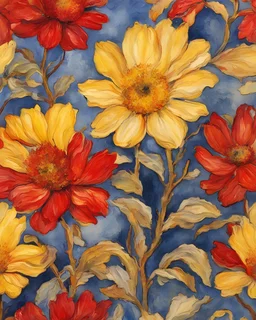 red, yellow and gold flower van Gough water color