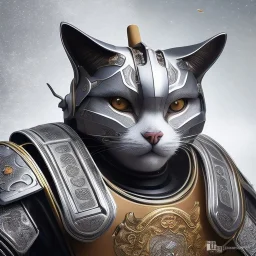 beautiful smooth realistic Japanese samurai robot cat body, run on dark cosmos background, dog еye, extremely sharp detail, finely tuned detail, ultra high definition, 8 k, unreal engine 5, ultra sharp focus, accurate sword wings, positive smile