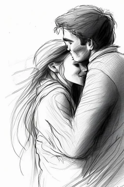 Sketch drawing of couple embrace