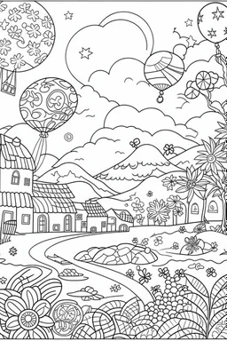 new year coloring page for kids, cartoon style, thick outline, low details, no shading, vivid color