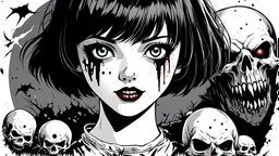 2dcg,ghouls,cute teenage girl with short hair,retro art style,black and white color,B&W,gore,violence,white background,Extremely Violent Decapitation,dismemberment,disturbing,Monster,guts,morbid,mutilation,sacrifice,butchery,meathooks