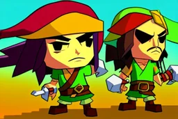 Cartoony and muscular Captain Jack Sparrow, Legend Of Zelda: Wind Waker style, stylized, colorful, adventurous.