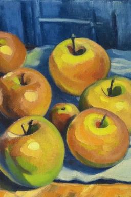 Abstract impasto oil painting of an apples on a table cezanne