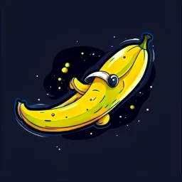 draw cartoon yellow banana as starship flying in space.