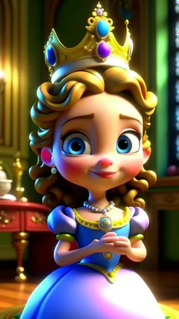 "Come one, come all," Princess Penelope cried, To the royal abode, where joy would reside. In her hand, a secret, a gift pure and sweet, Tea cups of wonder, a surprise hard to beat.cartoon,3D, friends