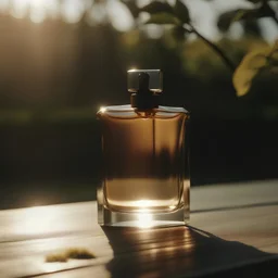 generate me an aesthetic complete image of a perfume in daylight
