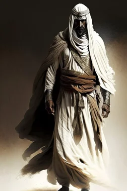 AAn Arab warrior with a plain robe and a strong face full body