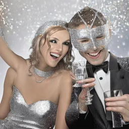 A couple partying with silver partydecoration