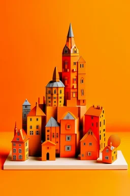 An orange colored small city made out toys painted by Pablo Picasso