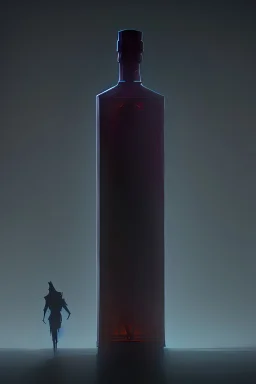 dark skyline, liqueur bottle, ghost, apparition