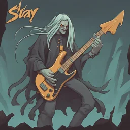 slay the spire with metal guitarist with long hair waving aggresivily card game