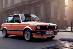 a 1990 bmw 2-door 4k ,ultra realistic,concept, 4k ,on street, parked in crowded city