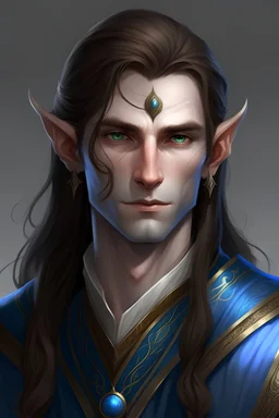 elf priest with brown hair and blue eyes