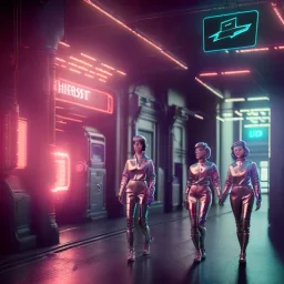 Ultra Realistic scene, retro futuristic style, 1960 fashion sci-fi. 2 cyber Women, shopping, smile, happy. highly detailed, concept art, unreal engine 5, ray tracing, RTX, lumen lighting, ultra detail, volumetric lighting, 3d, finely drawn, high definition, high resolution.