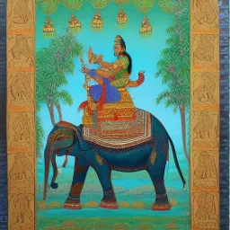 pegan god riding an indian elephant painting