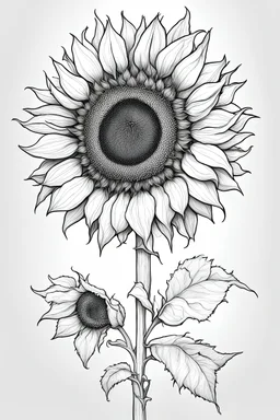 Outline art for sunflower , Coloring pages with sunflower, white background, Sketch style, full body, only use outline, clean line art, white background, no shadows and clear and well outlined, black outline, black and white only, only outline should be black everything else should be white, without shades