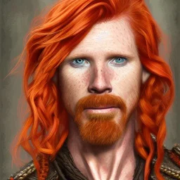 Portrait of Courtney Gains as a ruggedly handsome but joyful roguish pirate, charismatic, attractive male, masculine, perfect, precisely detailed, lightly freckled face, meticulously detailed multi-hued ginger carrot colored cherry fire red hair; Malachai of the corn; fantasy, intricate, elegant, highly detailed, digital painting, artstation, concept art, matte, sharp focus, illustration, art by artgerm and greg rutkowski and alphonse mucha