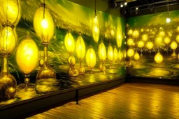 A yellow plateau with glittering lightbulbs painted by Édouard Manet
