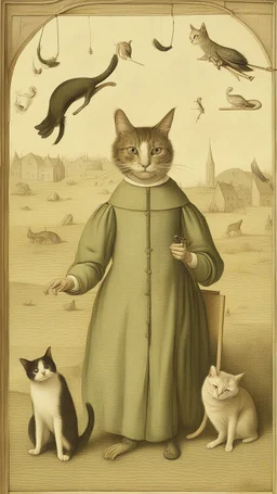 Hieronymus Bosch style nightmares humans with cats