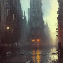 Gulf , Gotham city,Neogothic architecture, by Jeremy mann, point perspective,intricate detailed, strong lines, John atkinson Grimshaw,