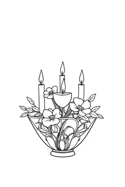 outline art for square Human Heart Candles Ikebana coloring page for kids, classic manga style, anime style, realistic modern cartoon style, white background, sketch style, only use outline, clean line art, no shadows, clear and well outlined